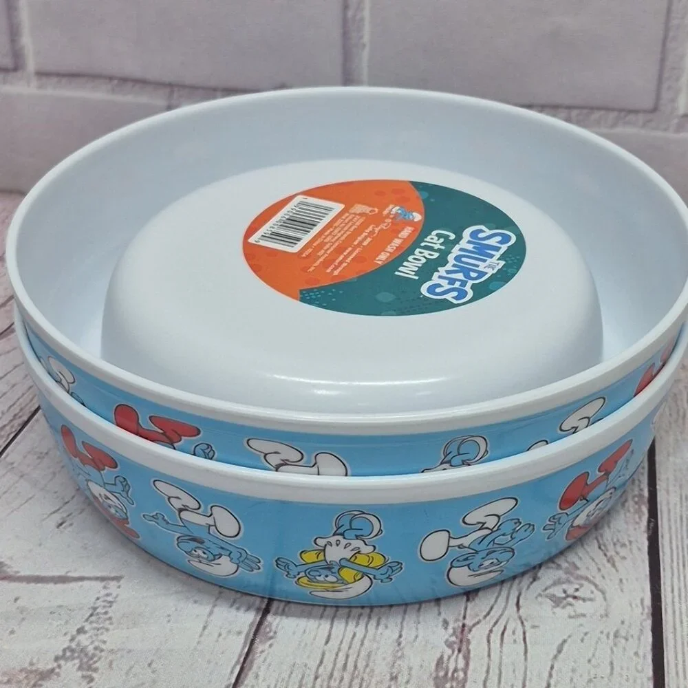Peyo Smurfs Blue‎ Bowl Dog Cat Food Water Dish, 7in, Lot Of 2